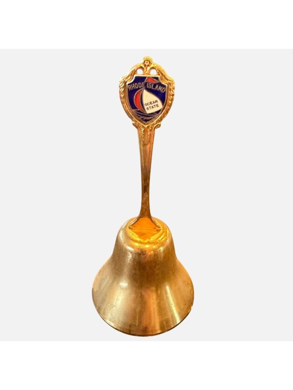 Rhode Island Ocean State Souvenir Bell 3" Gold ToneVintage Collectible Good Cond